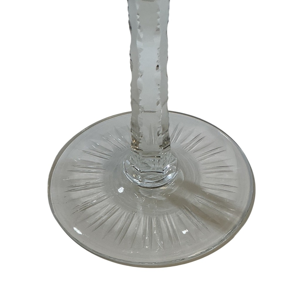 Vintage Green Cut to Clear Crystal Wine Hock Tall Stem Faceted Glassware - Picture 7 of 9
